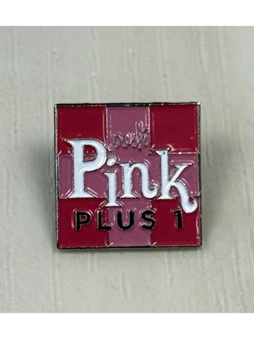 Perfectly Posh PINK PLUS 1 Enamel 0.75" Square Award Promoter PINBACK Lapel Pin